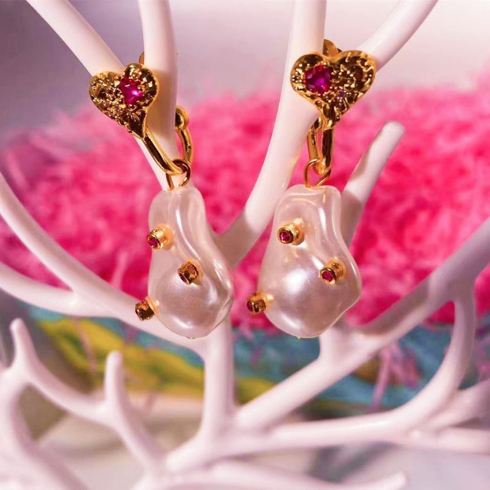 1 Pair Elegant Simple Style Heart Shape Imitation Pearl Drop Earrings