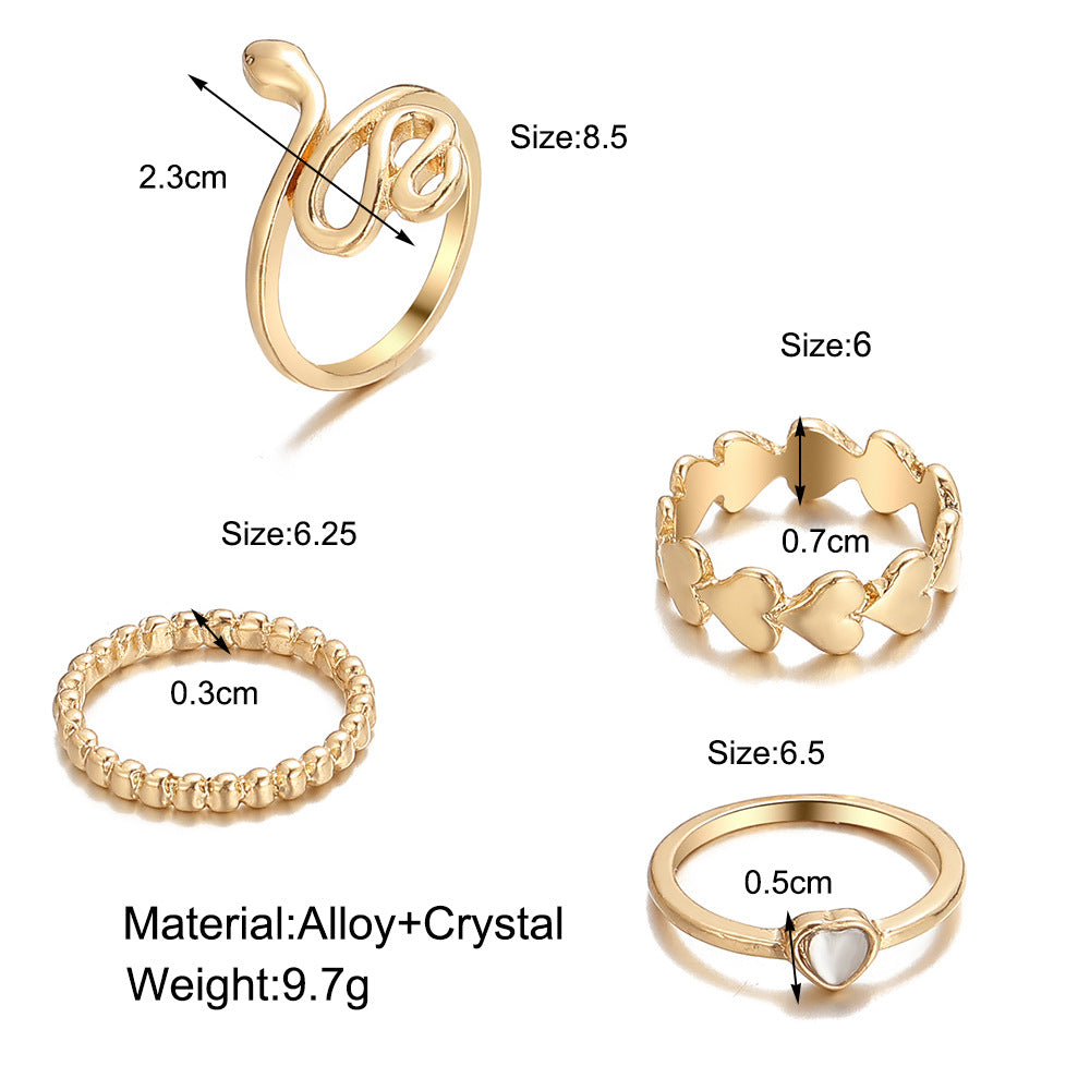 Wholesale Jewelry IG Style Heart Shape Snake Alloy Rhinestones Inlay Rings