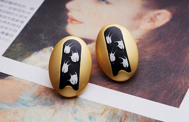 1 Pair Vintage Style French Style Commute Oval Enamel Alloy 18K Gold Plated Ear Studs