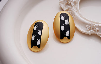 1 Pair Vintage Style French Style Commute Oval Enamel Alloy 18K Gold Plated Ear Studs