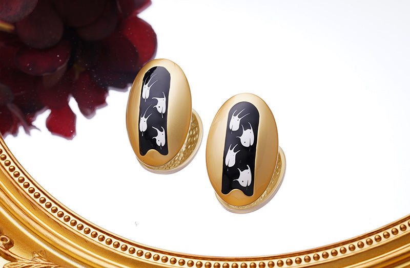 1 Pair Vintage Style French Style Commute Oval Enamel Alloy 18K Gold Plated Ear Studs