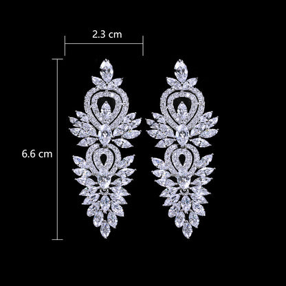 1 Pair Sweet Shiny Water Droplets Grain Hollow Out Inlay Copper Zircon White Gold Plated Drop Earrings