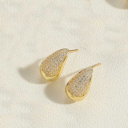 1 Pair Vintage Style Simple Style Commute Round Water Droplets Inlay Copper Zircon 14K Gold Plated Earrings Ear Studs