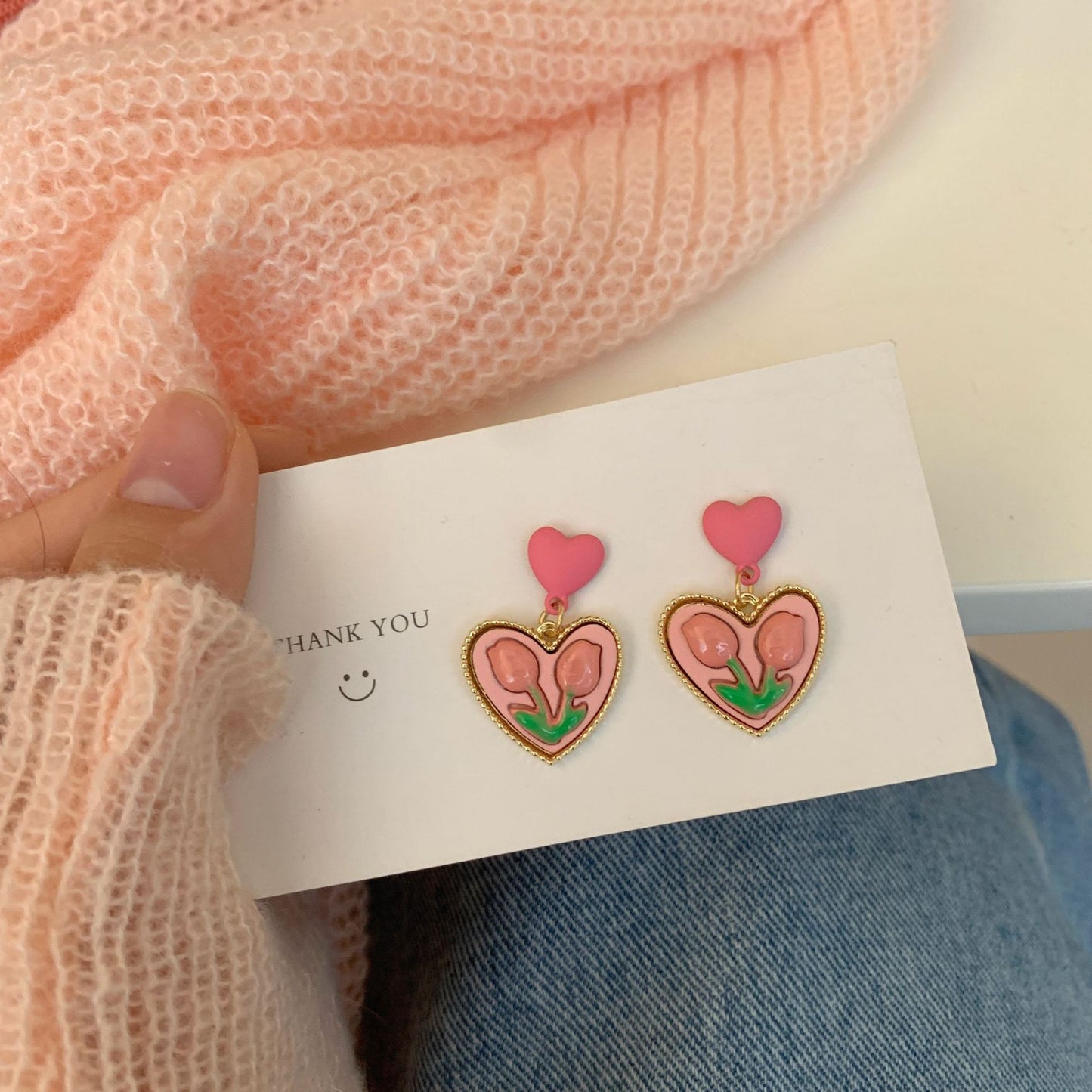 1 Pair Simple Style Heart Shape Stoving Varnish Alloy Drop Earrings Ear Studs