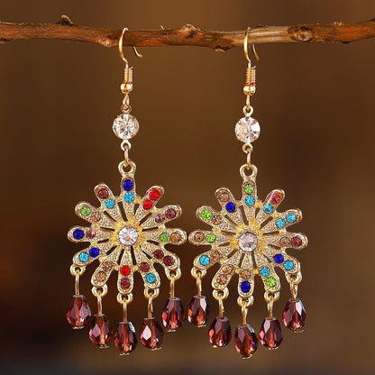 1 Pair Vintage Style Bohemian Water Droplets Petal Crystal Inlay Alloy Rhinestones Drop Earrings