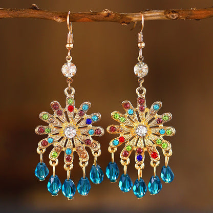 1 Pair Vintage Style Bohemian Water Droplets Petal Crystal Inlay Alloy Rhinestones Drop Earrings