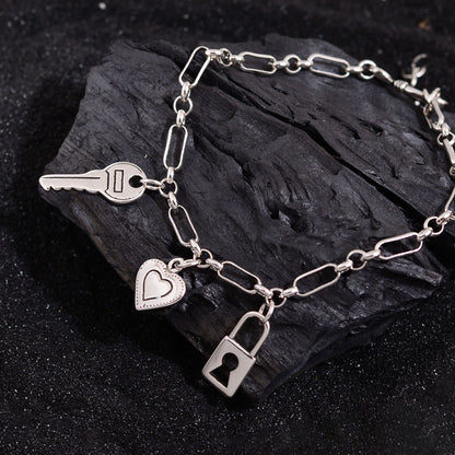 Copper Simple Style Heart Shape Key Lock Hollow Out Bracelets