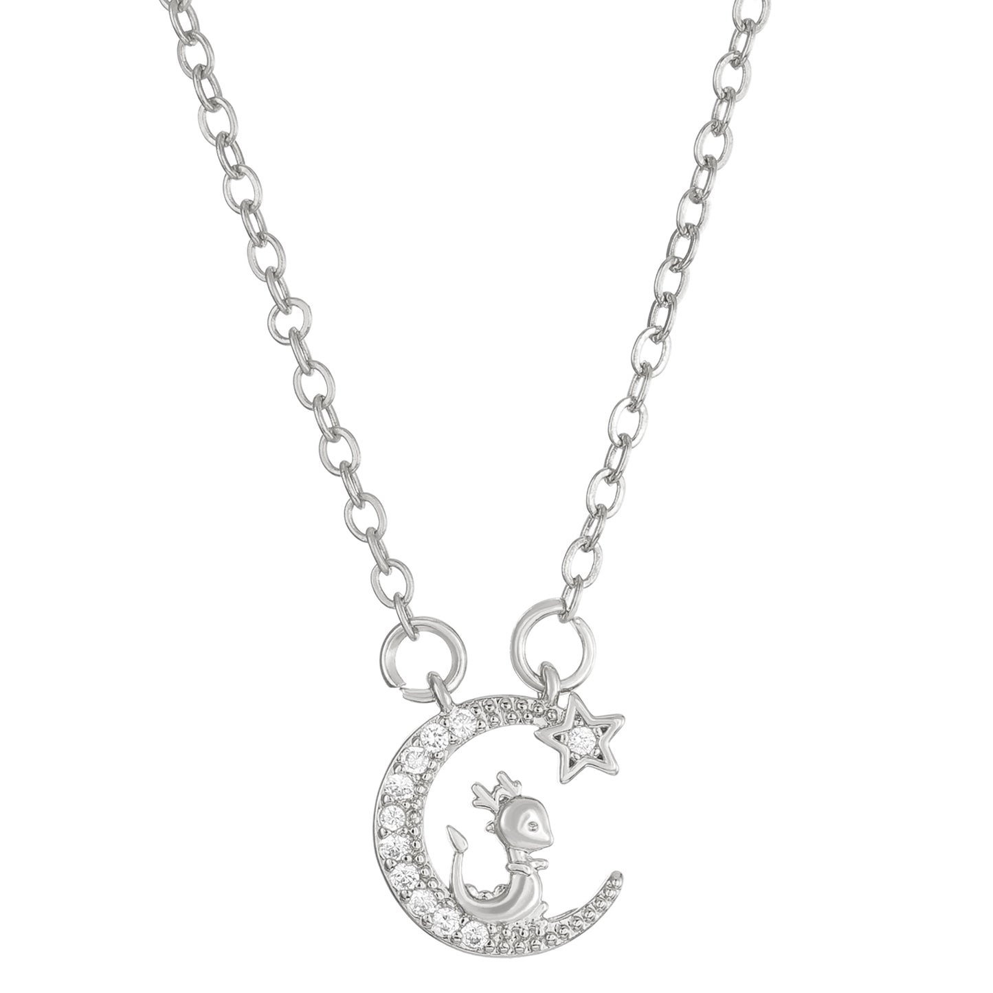 Copper Elegant Simple Style Moon Dragon Inlay Zircon Pendant Necklace
