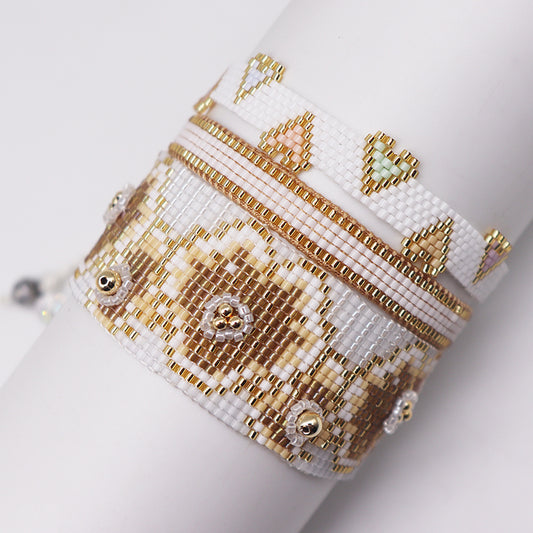 IG Style Heart Shape Flower Glass Knitting Women's Bracelets