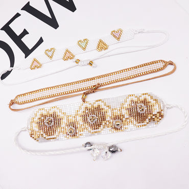 IG Style Heart Shape Flower Glass Knitting Women's Bracelets
