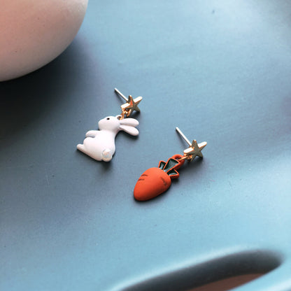 1 Pair Sweet Rabbit Carrot Stoving Varnish Alloy Drop Earrings