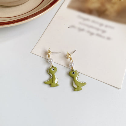 1 Pair Cute Dinosaur Stoving Varnish Imitation Pearl Alloy Drop Earrings