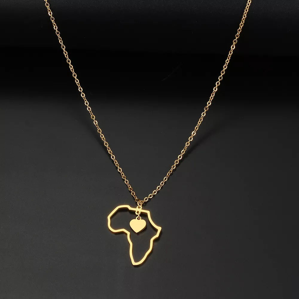 Stainless Steel Simple Style Streetwear Map Heart Shape Asymmetrical Hollow Out Pendant Necklace