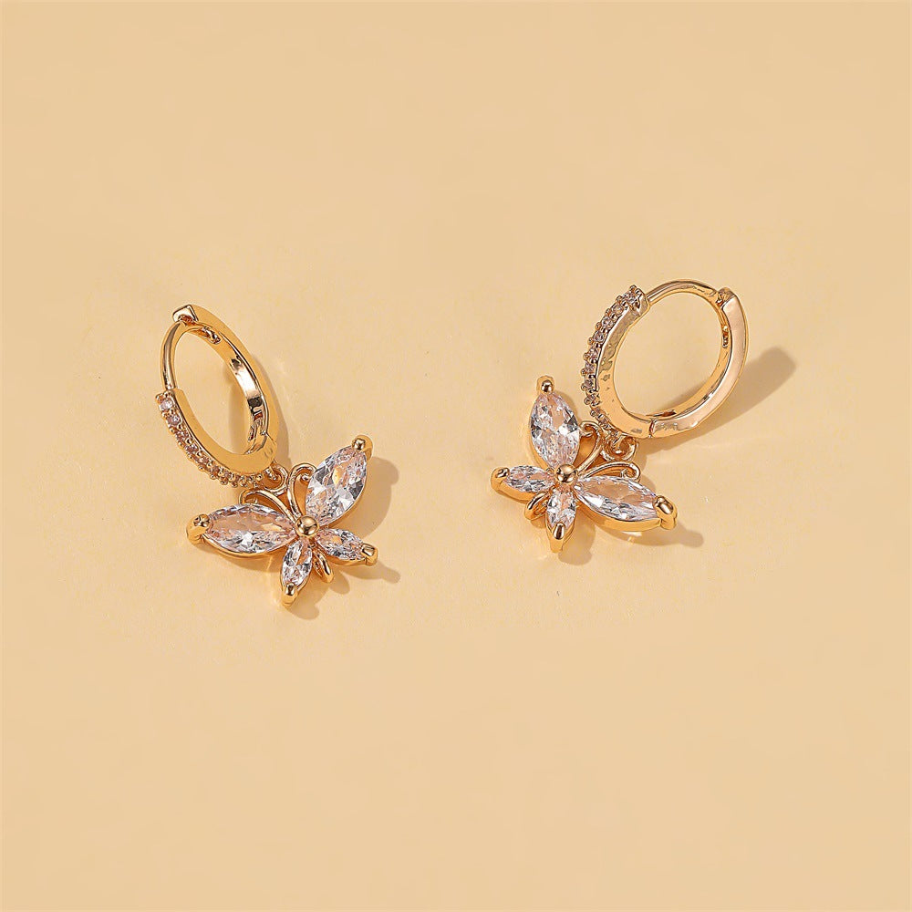Fashion Butterfly Plating Copper Artificial Gemstones Earrings