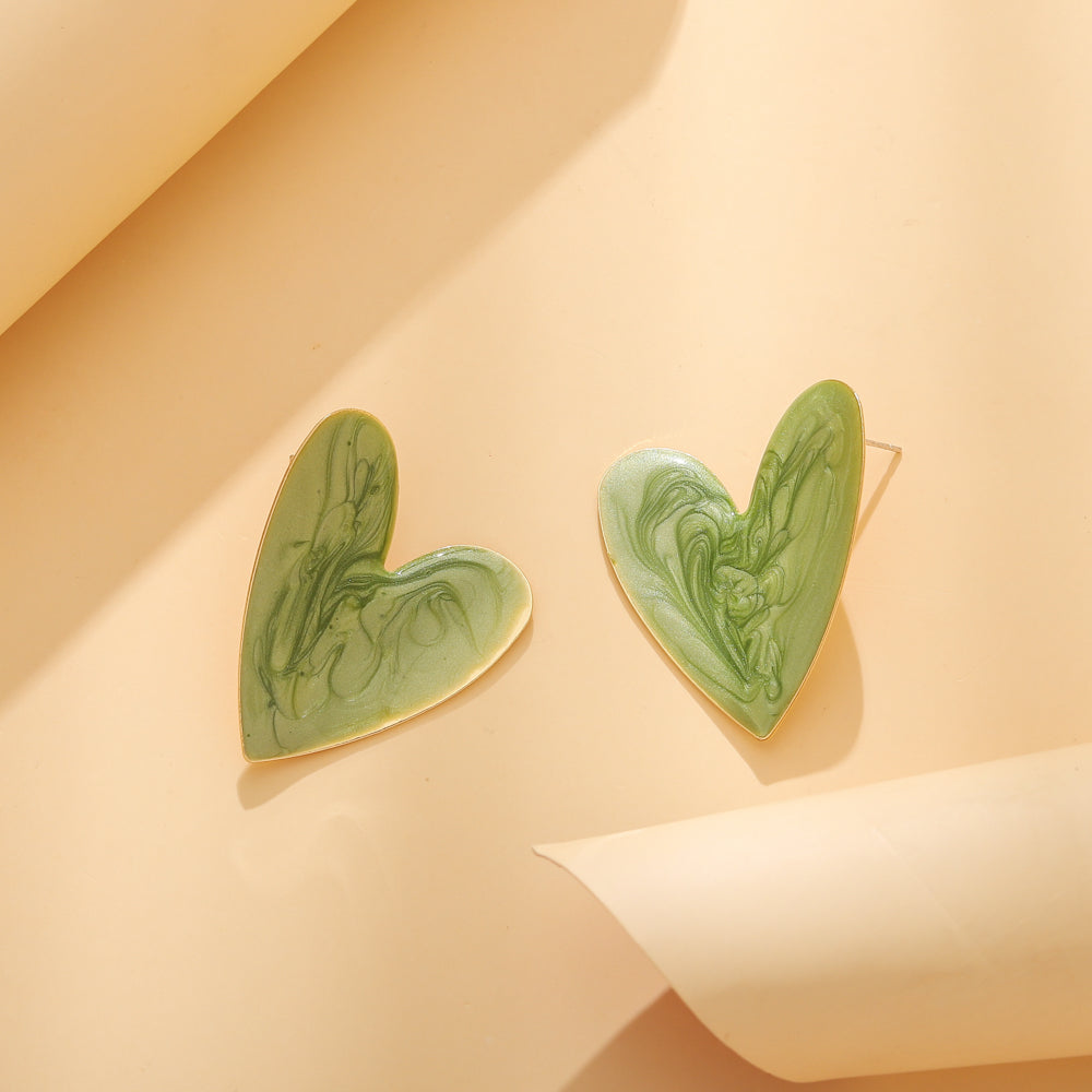 1 Pair Cute Sweet Heart Shape Drip Glazed Alloy 14K Gold Plated Ear Studs