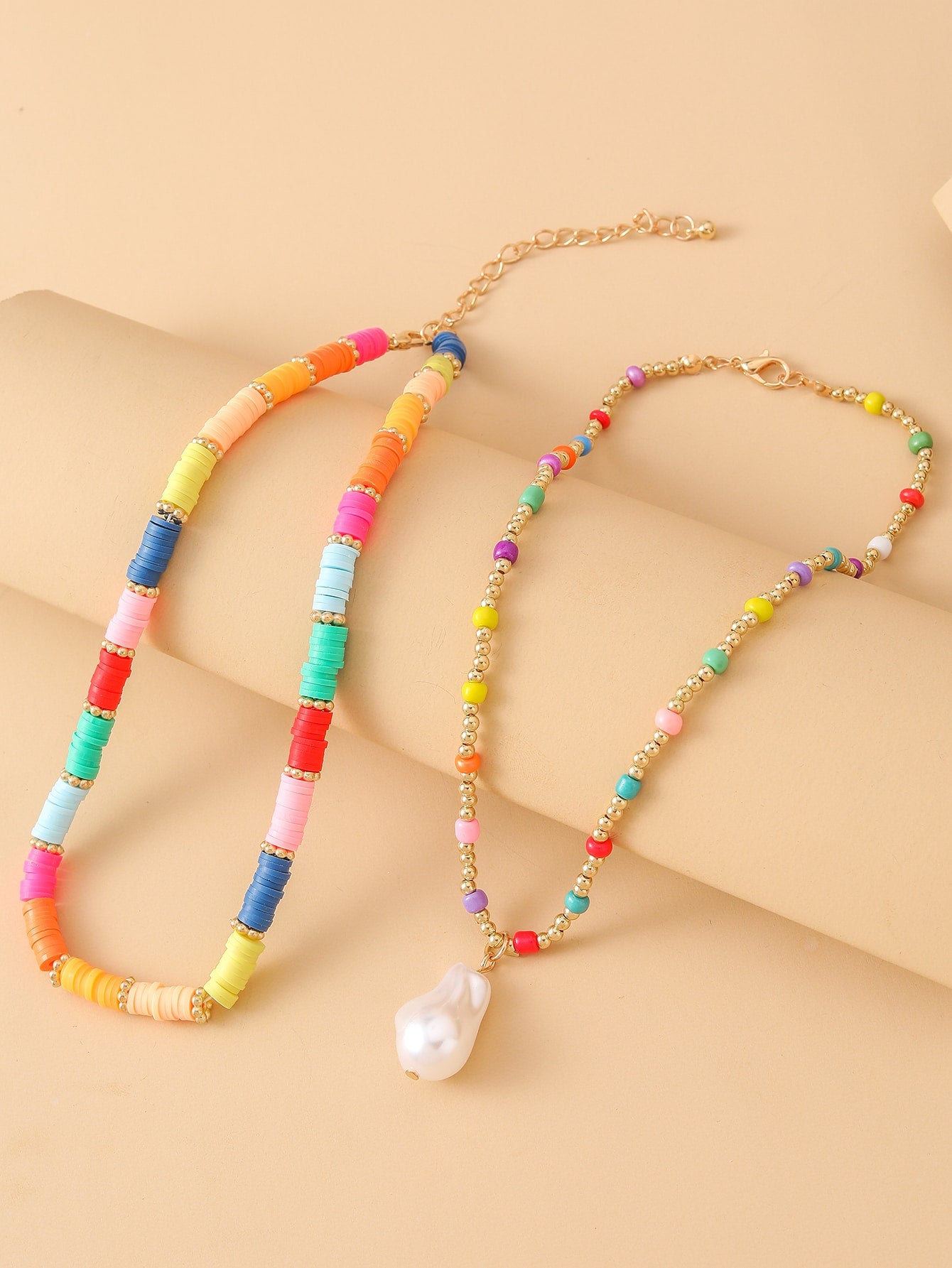 Hawaiian Vacation Beach Color Block Beaded Imitation Pearl Soft Clay Women's Necklace