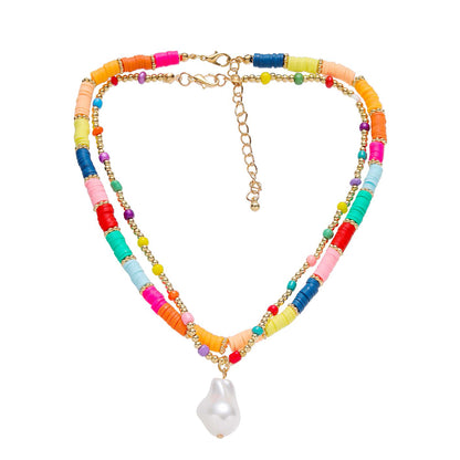 Hawaiian Vacation Beach Color Block Beaded Imitation Pearl Soft Clay Women's Necklace