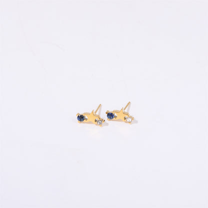 1 Pair Simple Style Star Inlay Stainless Steel Zircon Gold Plated Ear Studs