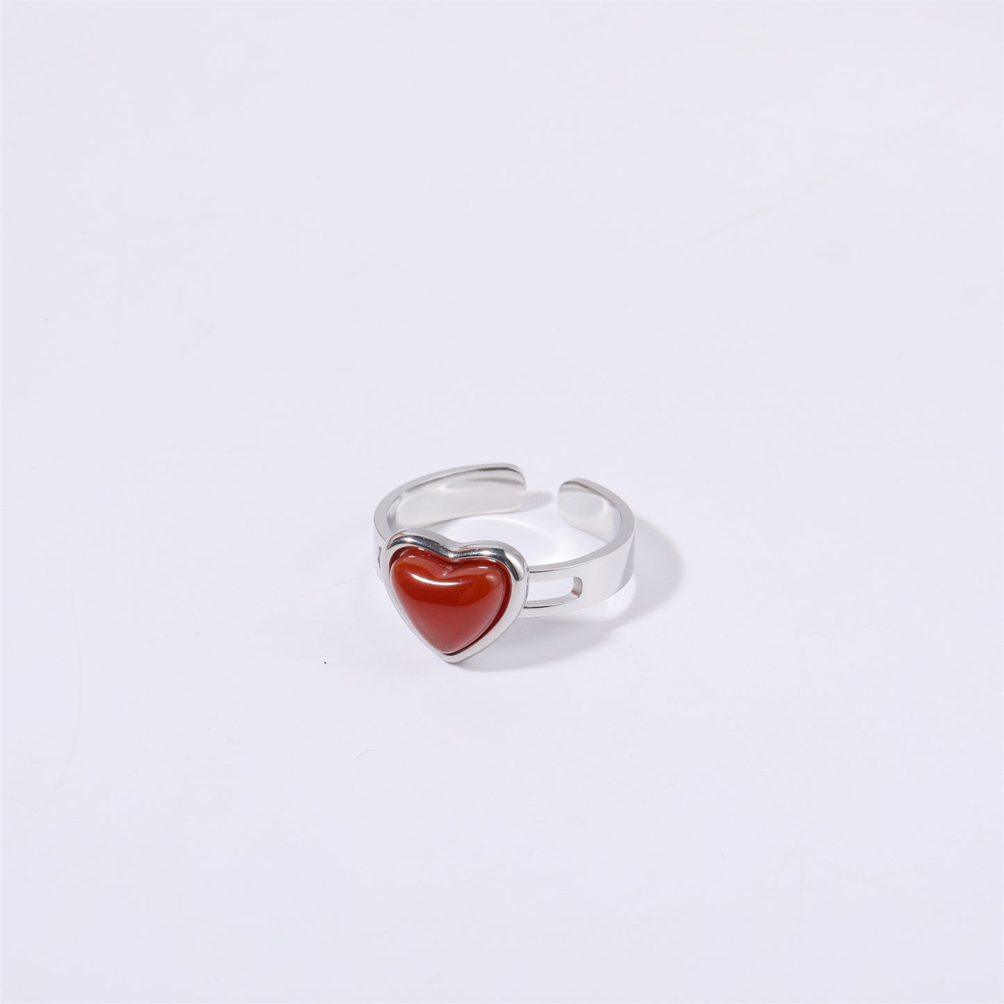 Stainless Steel Retro Heart Shape Plating Inlay Agate Open Rings