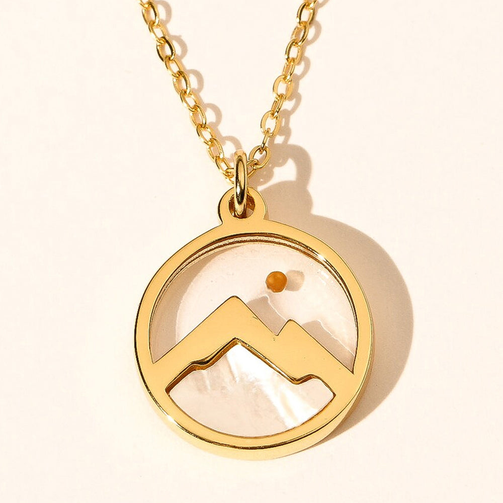 Stainless Steel Simple Style Round Mountain Asymmetrical Hollow Out Inlay Shell Pendant Necklace