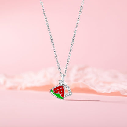 Titanium Steel Copper Sweet Watermelon Inlaid Zircon Pendant Necklace