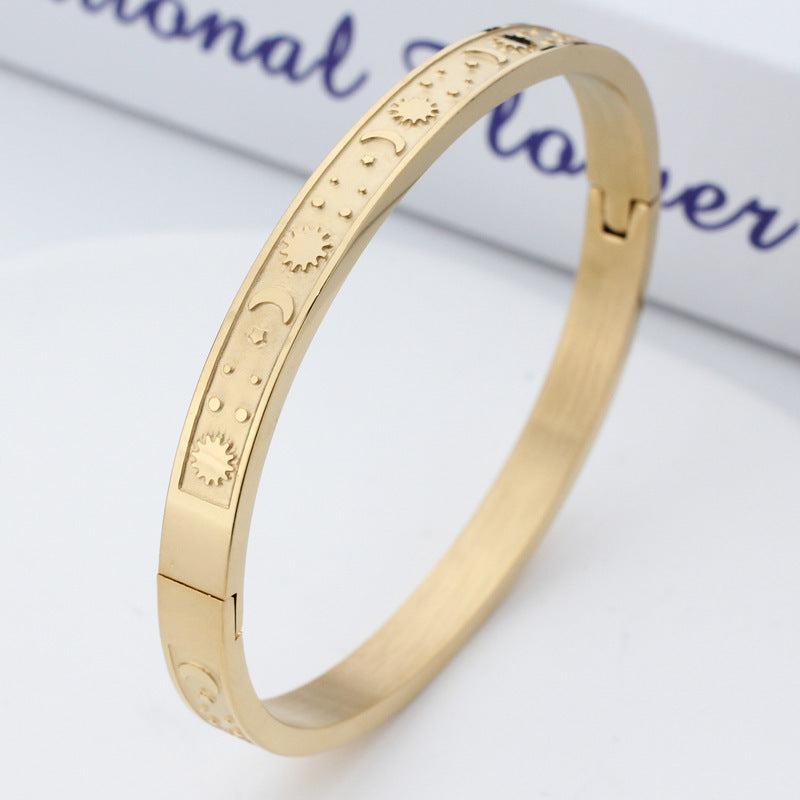 Stainless Steel 18K Gold Plated Rose Gold Plated Tropical Simple Style Roman Style Star Moon Bangle