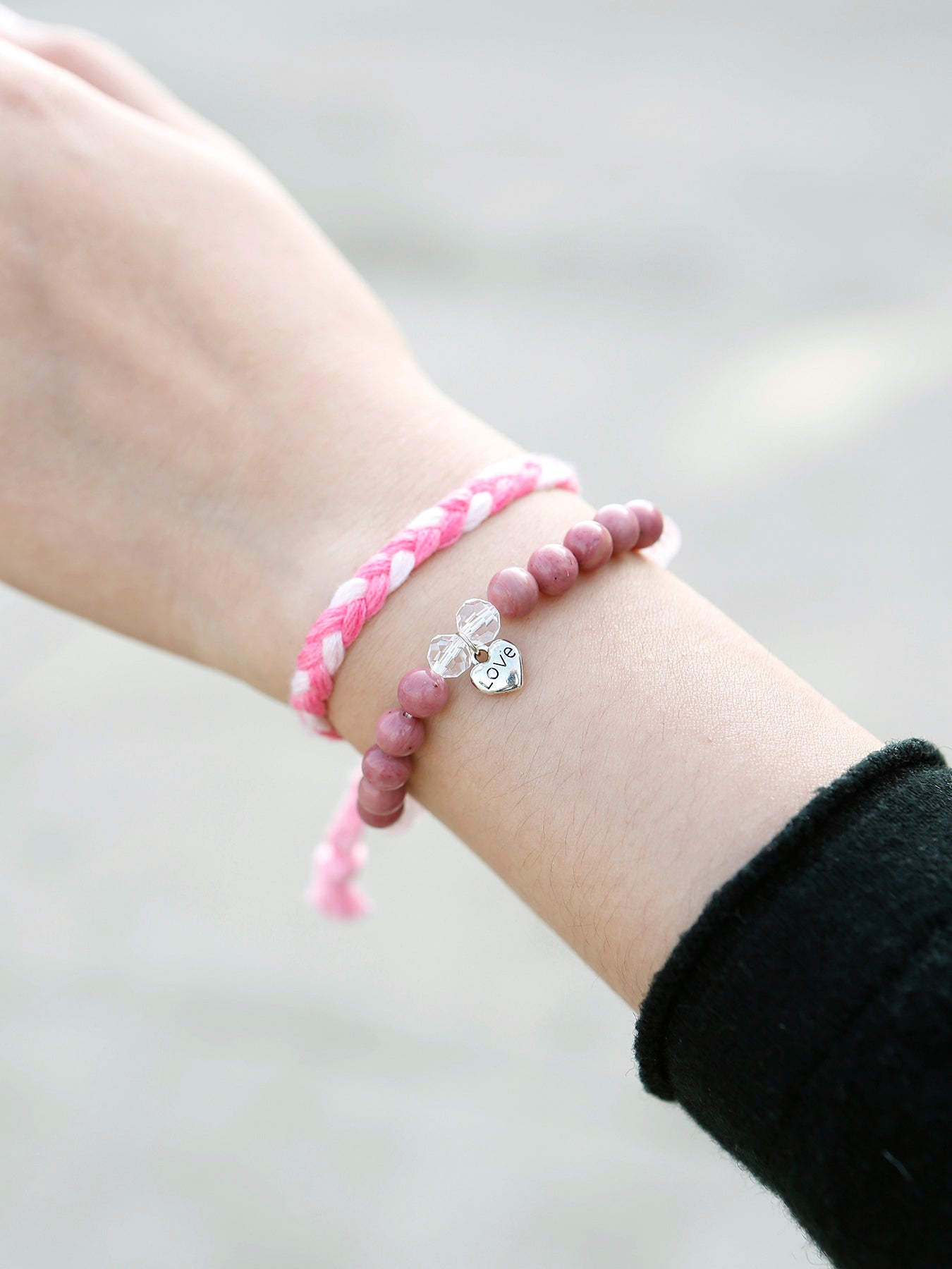 IG Style Romantic Letter Heart Shape Natural Stone Rope Beaded Knitting Women's Bracelets