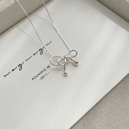 Sterling Silver Simple Style Classic Style Bow Knot Plating Pendant Necklace