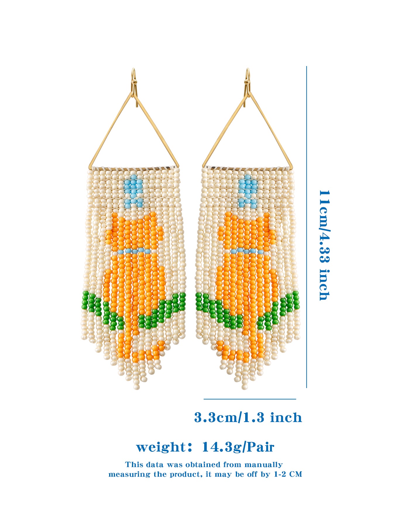 1 Pair Cute Bohemian Cat Beaded Tassel Seed Bead Drop Earrings