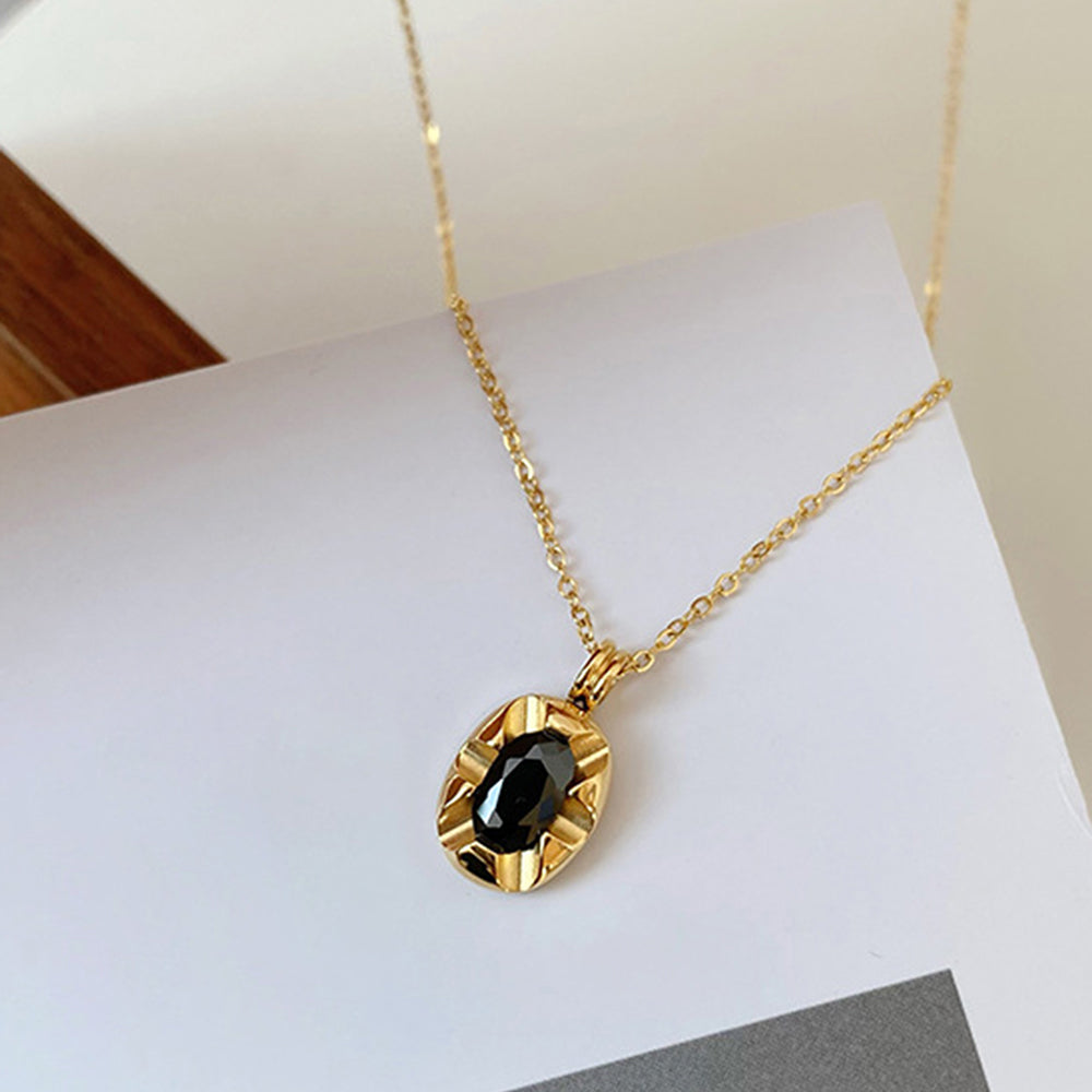 Stainless Steel Simple Style Shiny Oval Inlay Zircon Pendant Necklace