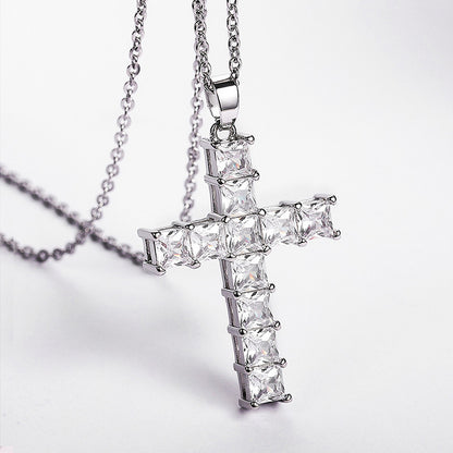 Copper Sweet Cross Inlay Zircon Pendant Necklace