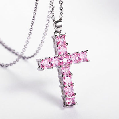 Copper Sweet Cross Inlay Zircon Pendant Necklace