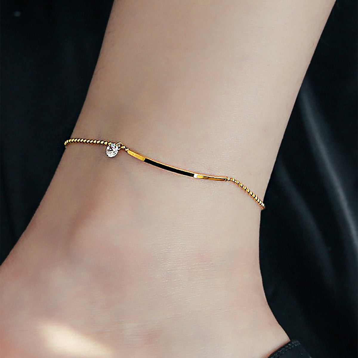 Classic Style Solid Color Chains Print Stainless Steel Inlay Zircon Women's Anklet