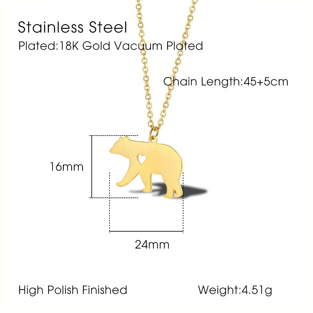 Stainless Steel 18K Gold Plated Simple Style Classic Style Little Bear Dinosaur Plating Pendant Necklace