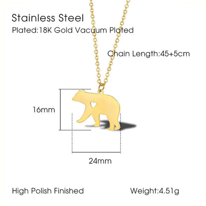 Stainless Steel 18K Gold Plated Simple Style Classic Style Little Bear Dinosaur Plating Pendant Necklace