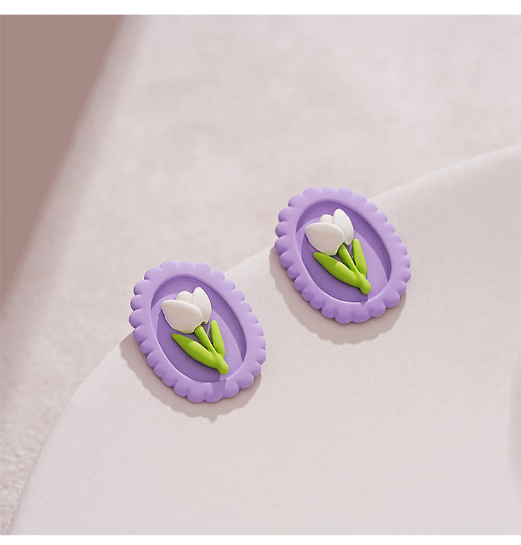 1 Pair IG Style Sweet Oval Flower Stoving Varnish Alloy Ear Studs