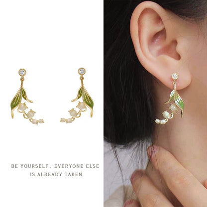 1 Pair Simple Style Leaf Flower Bow Knot Inlay Copper Zircon Drop Earrings