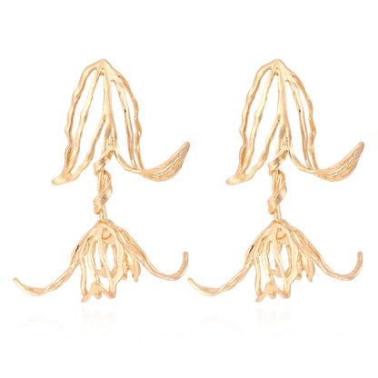 1 Pair Retro Exaggerated Flower Plating Alloy Drop Earrings