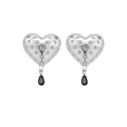 1 Pair Simple Style Heart Shape Carving Sterling Silver Ear Studs