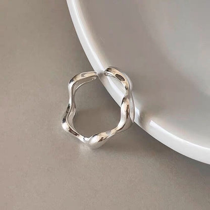 Sterling Silver Simple Style Geometric Polishing Inlay Pearl Open Rings