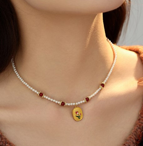 Pastoral Flower Agate Iron Copper Beaded Plating Women's Pendant Necklace