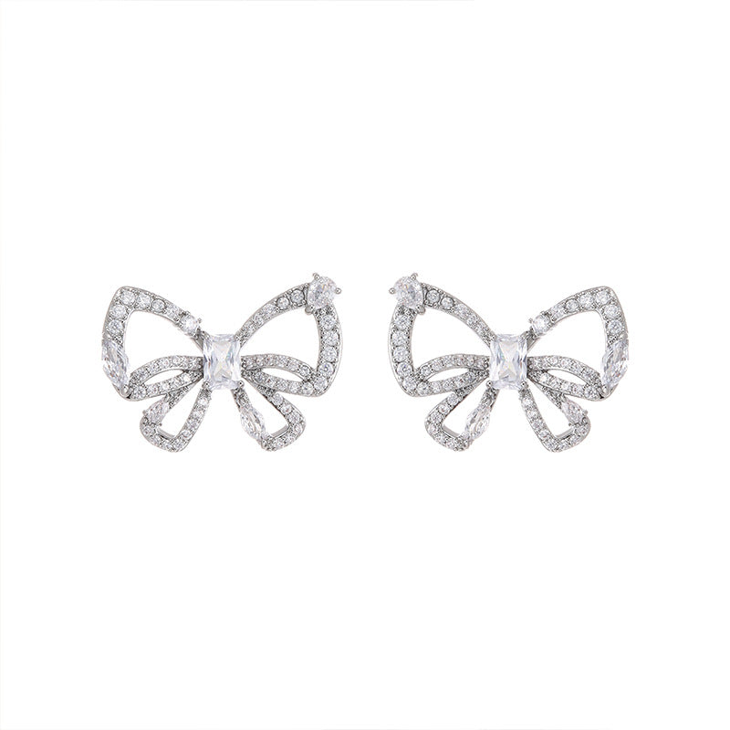 1 Pair Sweet Bow Knot Plating Inlay Copper Zircon Ear Studs