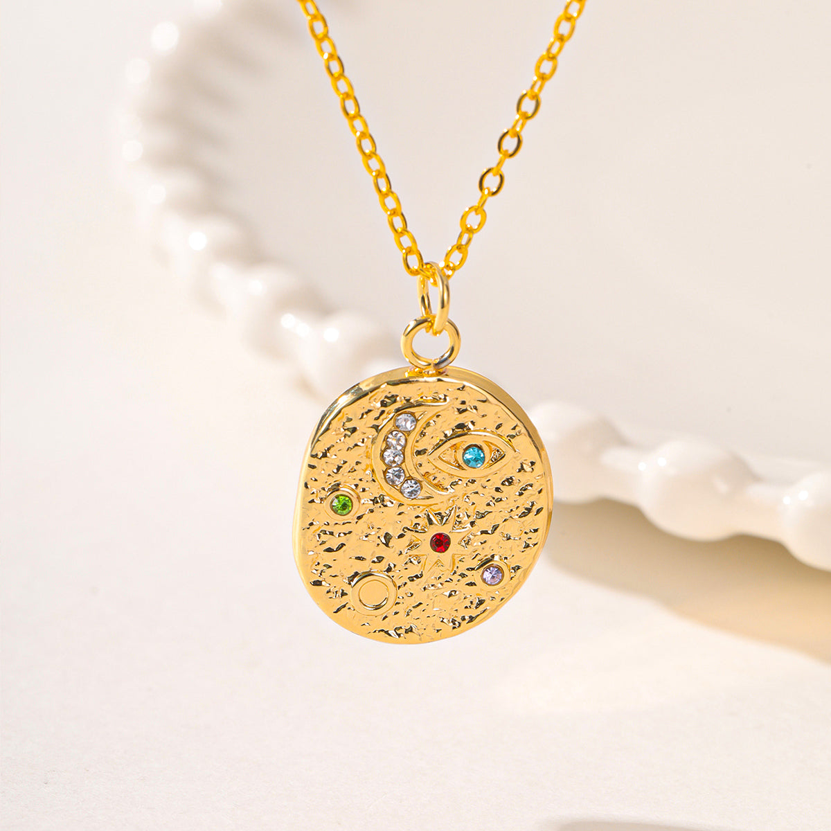 Copper Simple Style Roman Style Artistic Geometric Moon Inlay Zircon Pendant Necklace