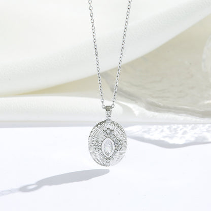 Stainless Steel Gold Plated Silver Plated Casual Commute Oval Inlay Zircon Pendant Necklace