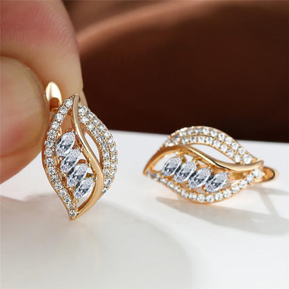 1 Pair Elegant Simple Style Leaf Plating Inlay Copper Zircon Earrings