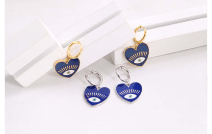 1 Pair Casual Simple Style Devil's Eye Heart Shape Enamel Plating Titanium Steel Drop Earrings