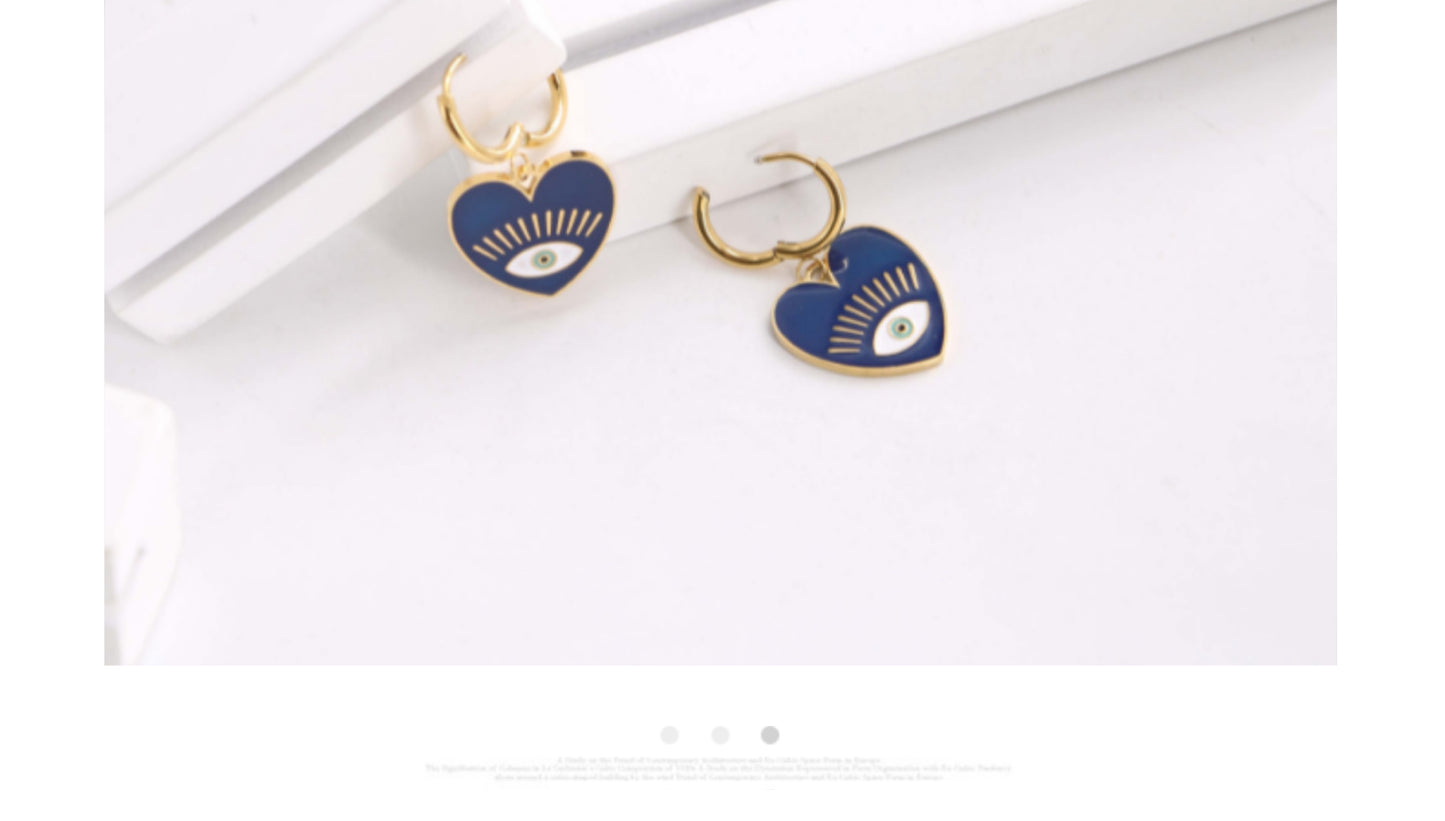 1 Pair Casual Simple Style Devil's Eye Heart Shape Enamel Plating Titanium Steel Drop Earrings