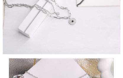 Titanium Steel Casual Simple Style Four Leaf Clover Devil's Eye Plating Inlay Natural Stone Double Layer Necklaces