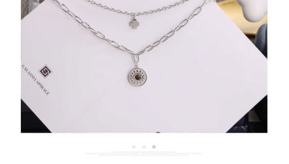 Titanium Steel Casual Simple Style Four Leaf Clover Devil's Eye Plating Inlay Natural Stone Double Layer Necklaces