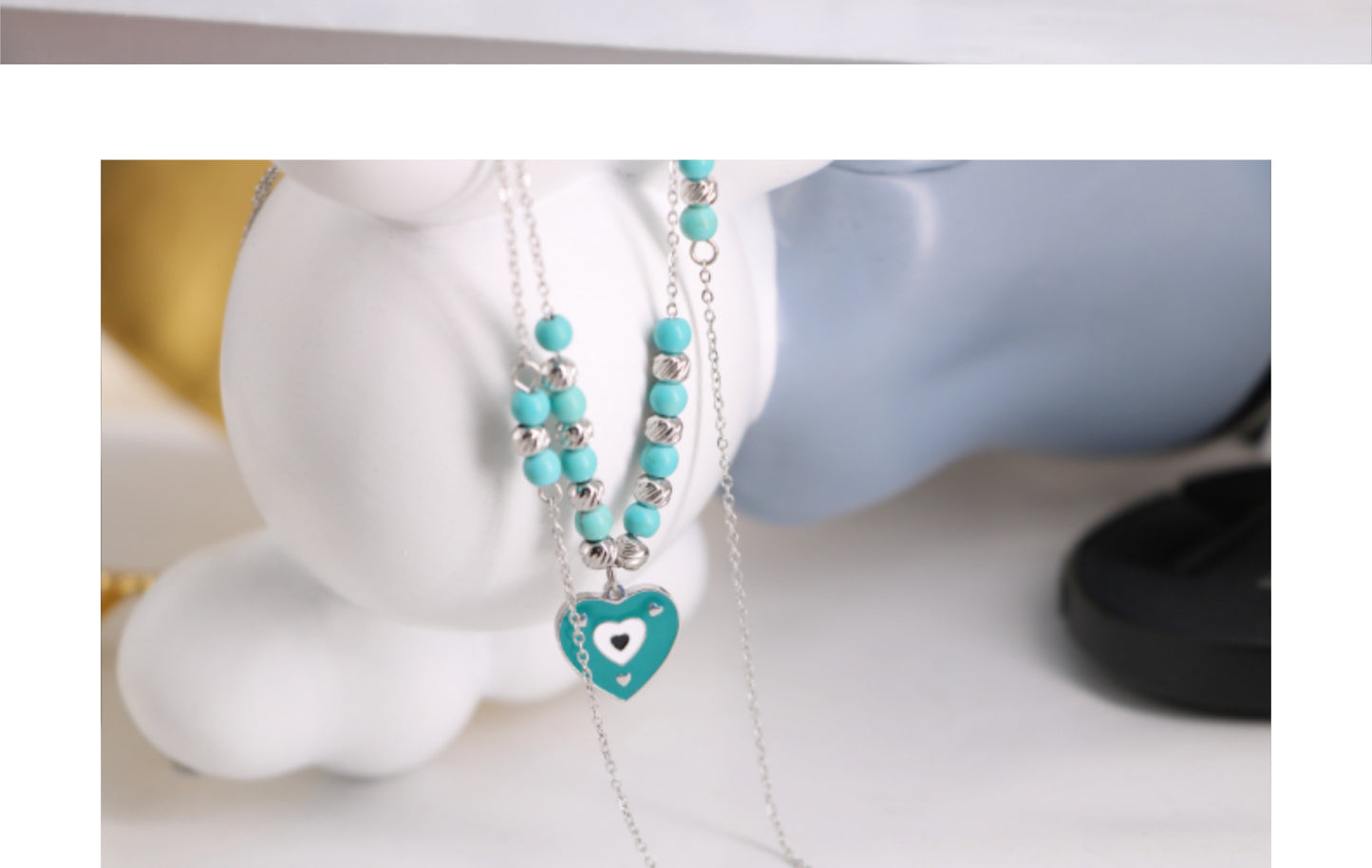 Titanium Steel IG Style Sweet Heart Shape Beaded Enamel Pendant Necklace